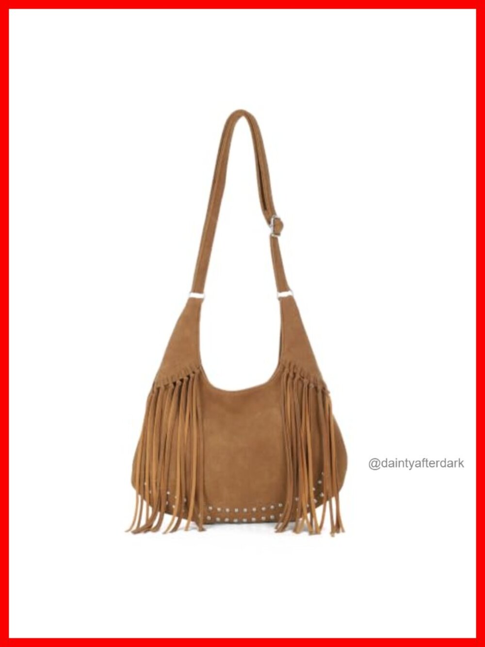 Vegan Suede Fringe Hobo Bag Multi-Way Crossbody with Studs